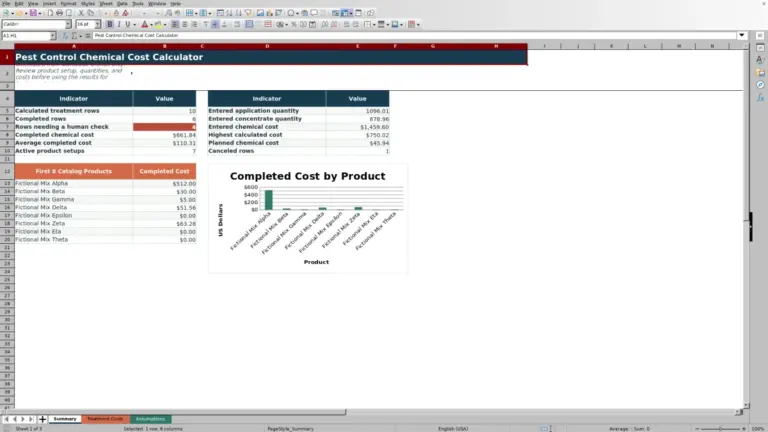 Preview of Pest Control Chemical Cost Calculator for Excel
