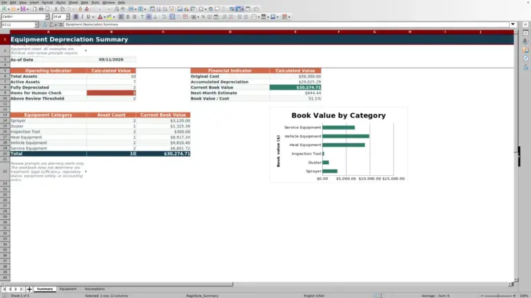 Preview of Pest Control Equipment Depreciation Schedule for Excel