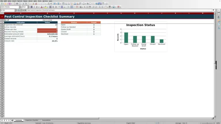 Preview of Pest Control Inspection Checklist Excel Template