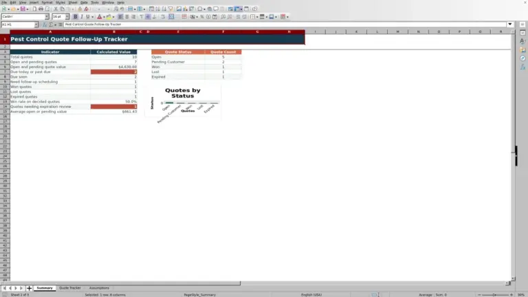 Preview of Pest Control Quote Follow-Up Tracker Excel Template