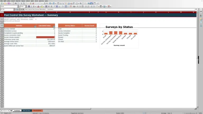 Preview of Pest Control Site Survey Worksheet for Excel