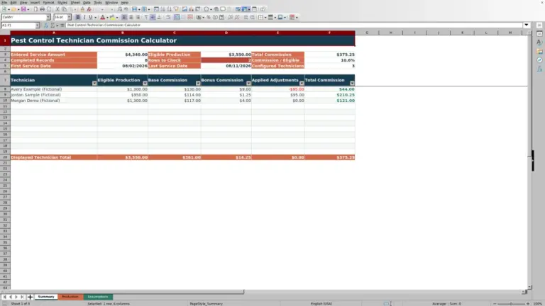 Preview of Pest Control Technician Commission Calculator for Excel