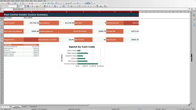 Preview of 2026 Pest Control Vendor Invoice Tracker Excel Template