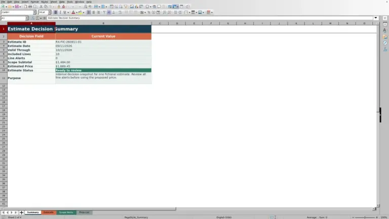 Preview of Rodent Exclusion Estimate Excel Spreadsheet